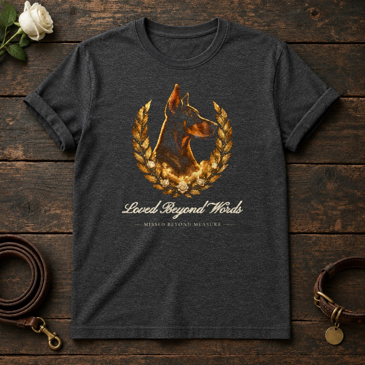 Loved Beyond Words – Laurel Doberman Memorial Tee in Dark Heather