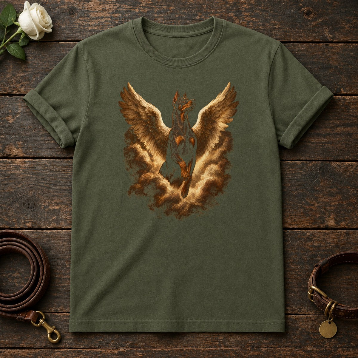Doberman Guardian Angel Tee in Military Green