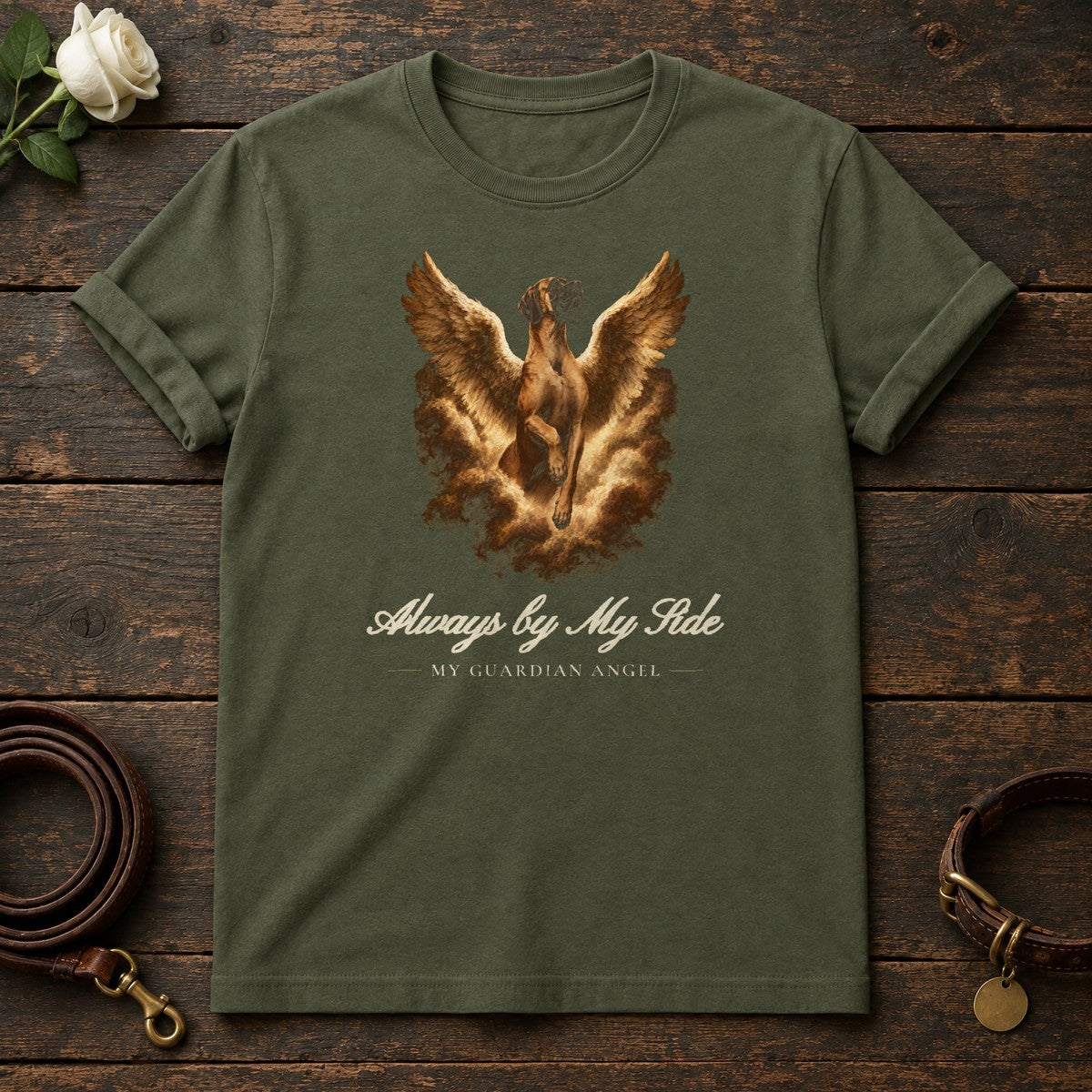 Always by My Side – Winged Great Dane Memorial Tee in Military Green