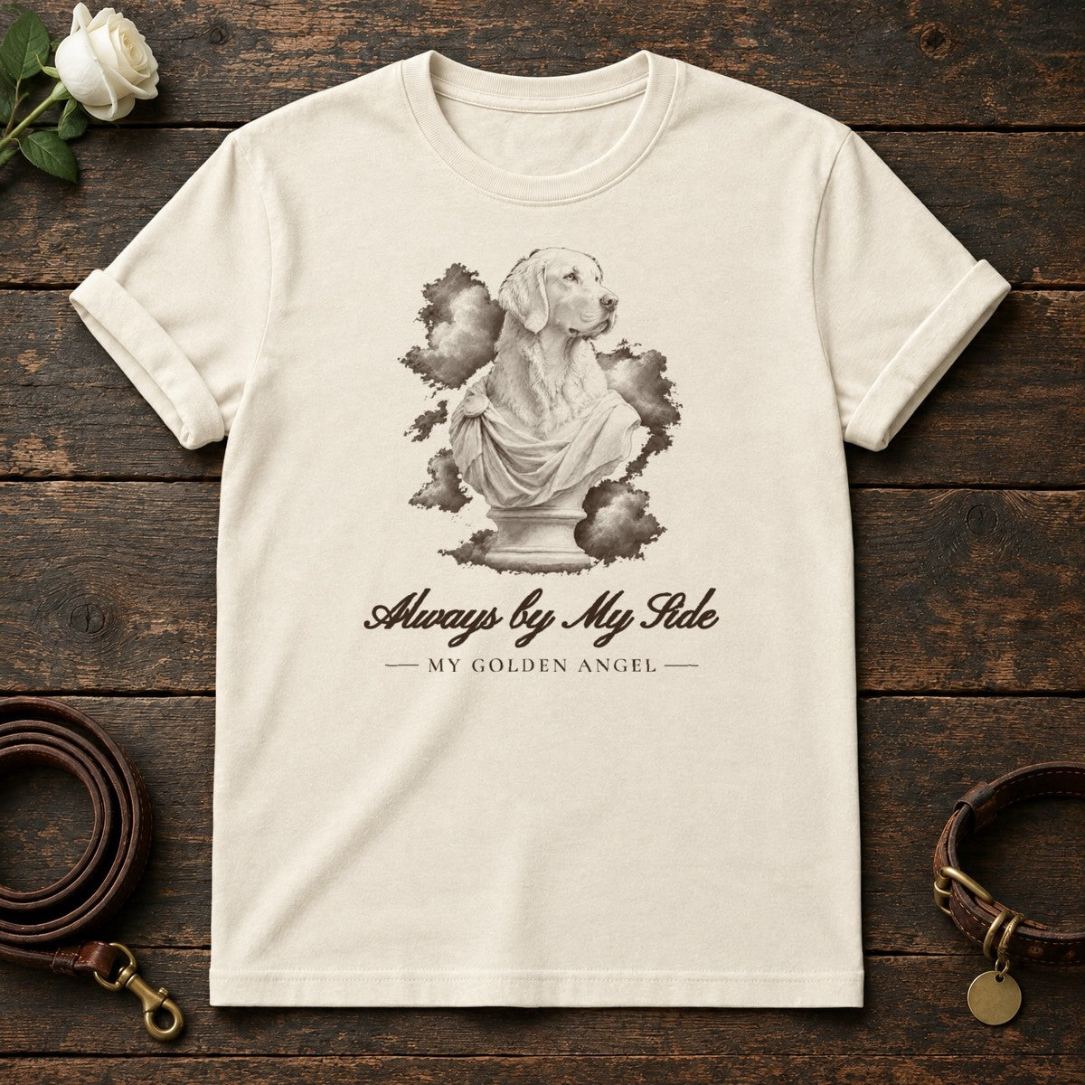 Always by My Side – Marble Golden Retriever Memorial Tee in Natural