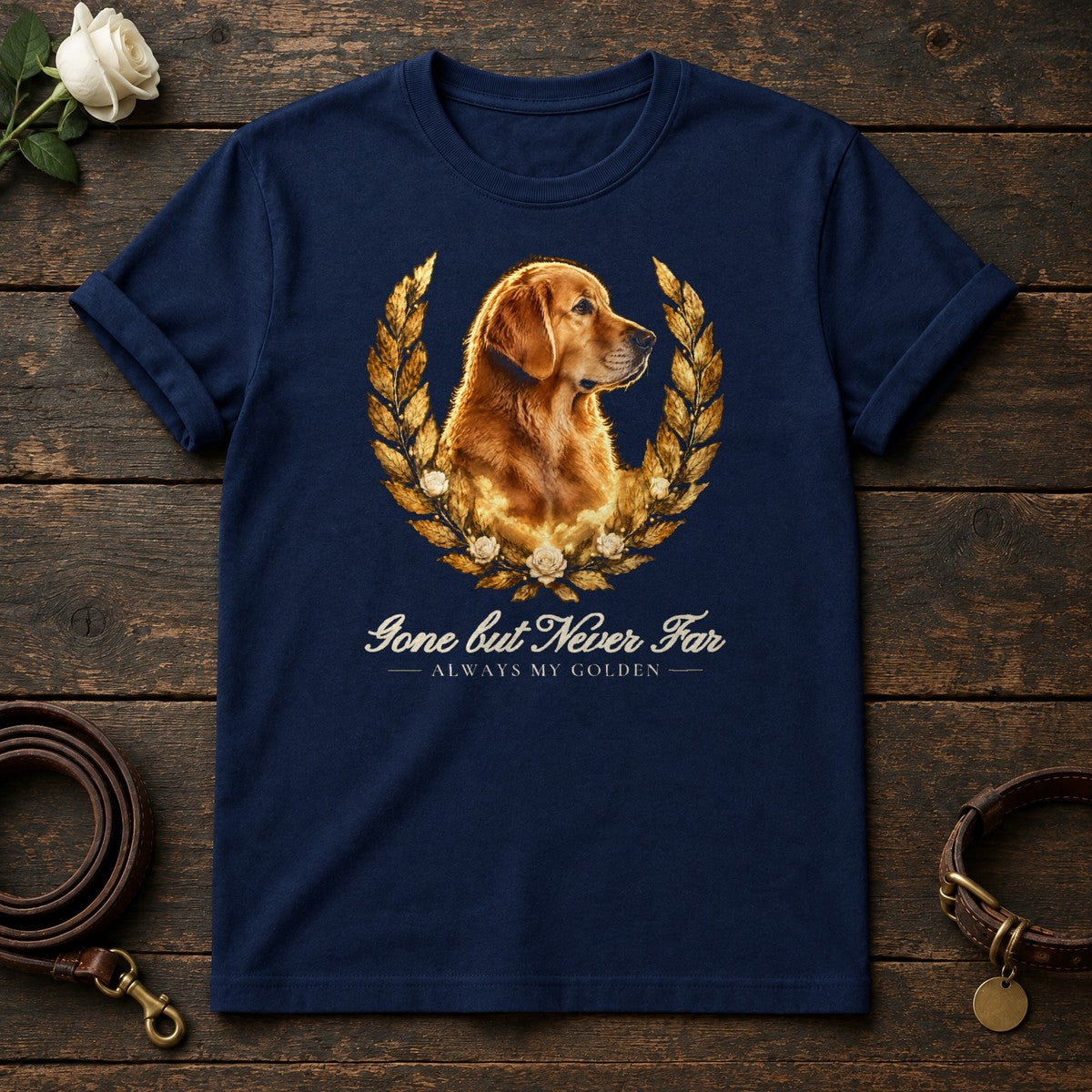 Gone but Never Far – Laurel Golden Retriever Memorial Tee in Navy