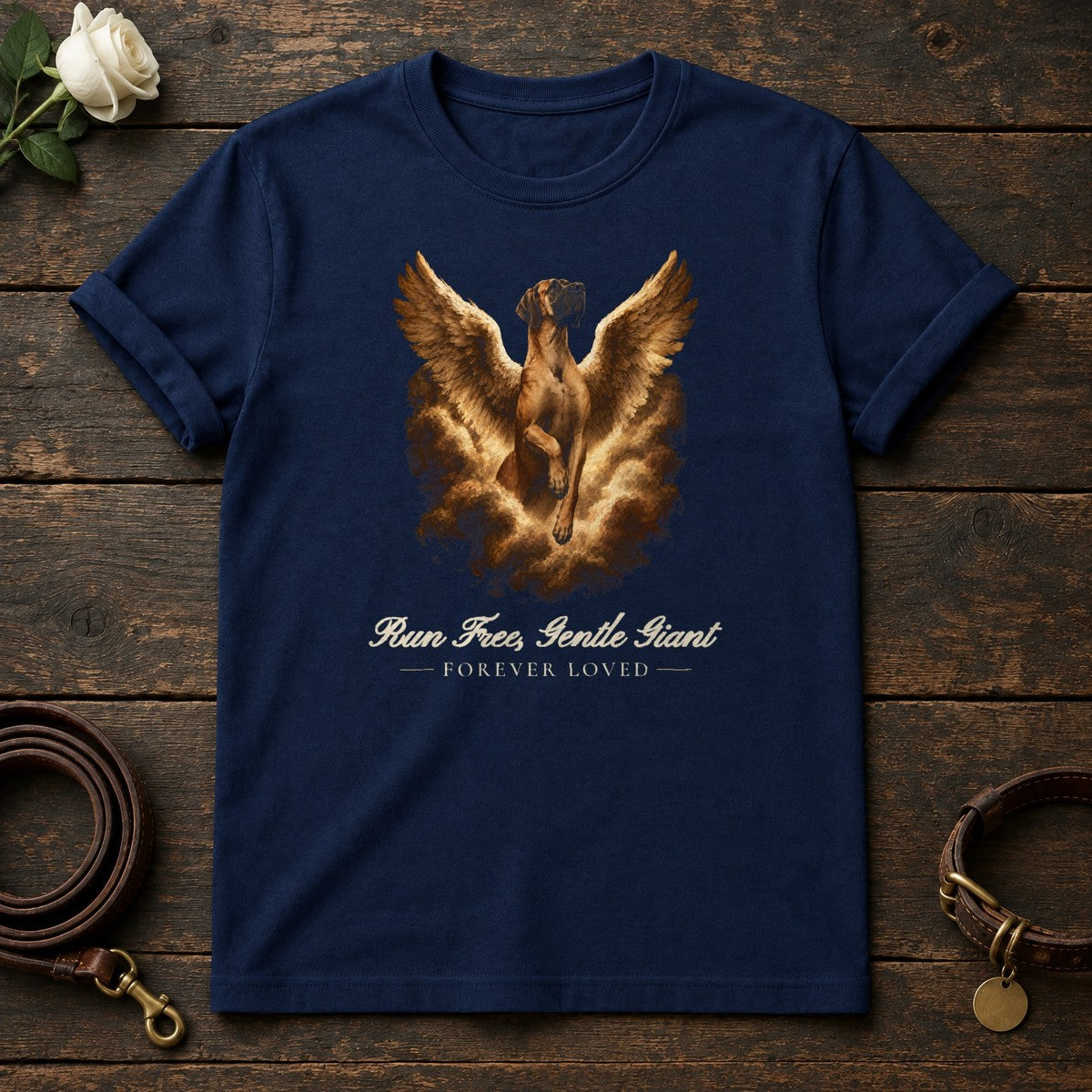 Run Free, Gentle Giant – Winged Great Dane Memorial Tee in Navy