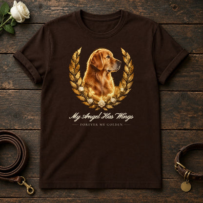 My Angel Has Wings – Laurel Golden Retriever Memorial Tee in Dark Chocolate
