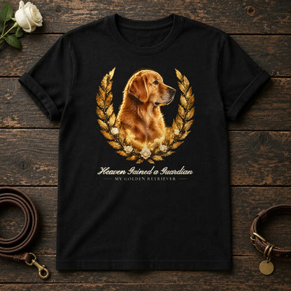 Heaven Gained a Guardian – Laurel Golden Retriever Memorial Tee in Black