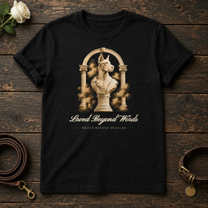 Loved Beyond Words – Roman Arch Doberman Memorial Tee in Black