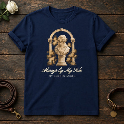 Always by My Side – Roman Arch Golden Retriever Memorial Tee in Navy