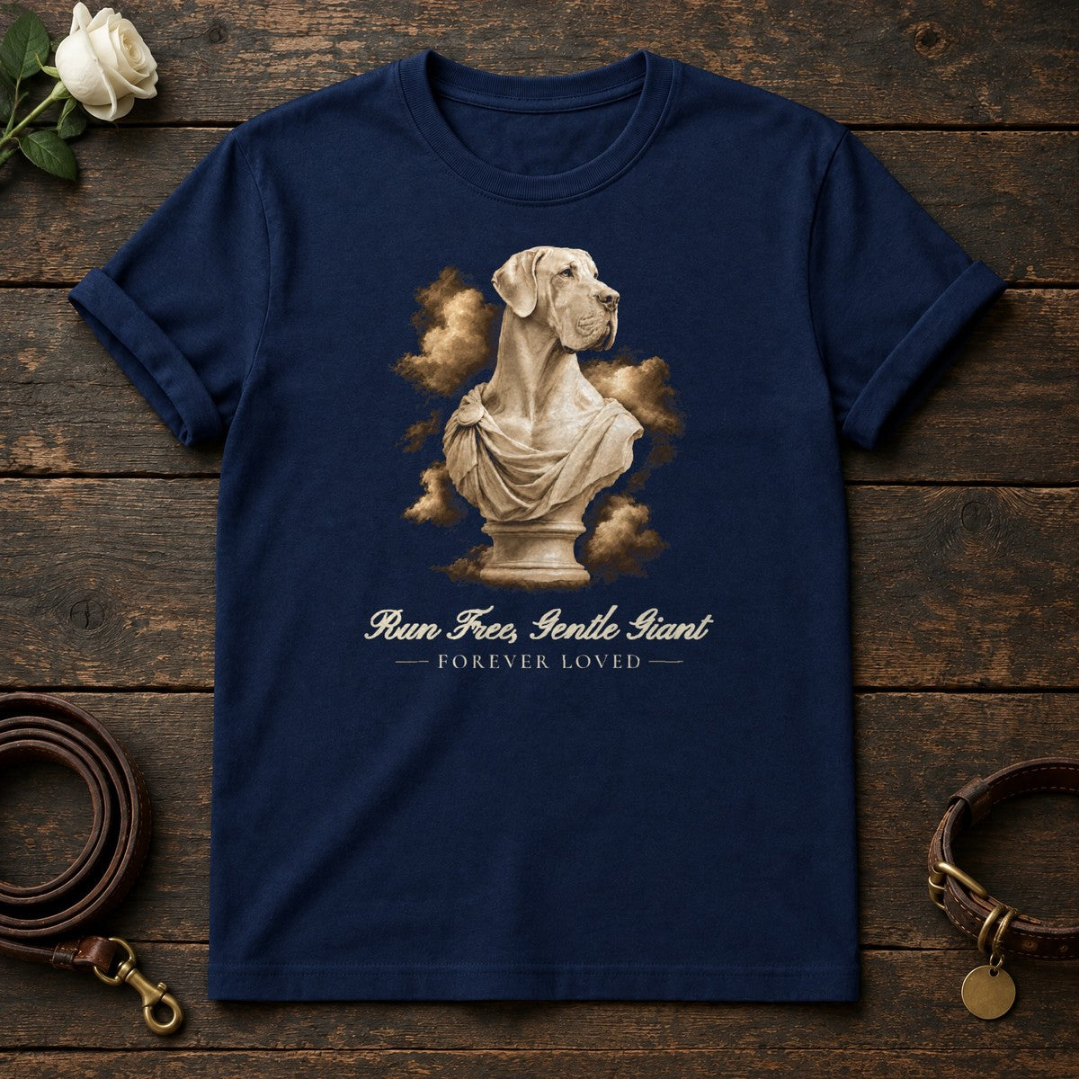 Run Free, Gentle Giant – Marble Great Dane Memorial Tee in Navy