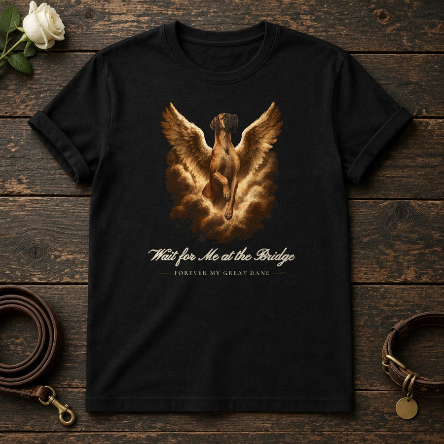 Wait for Me at the Bridge – Winged Great Dane Memorial Tee in Black