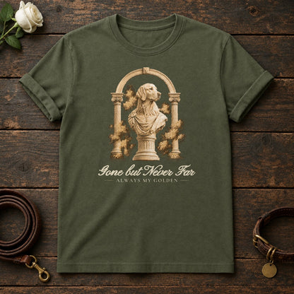 Gone but Never Far – Roman Arch Golden Retriever Memorial Tee in Military Green