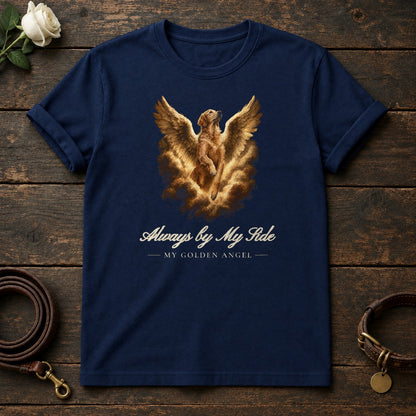 Always by My Side – Winged Golden Retriever Memorial Tee in Navy