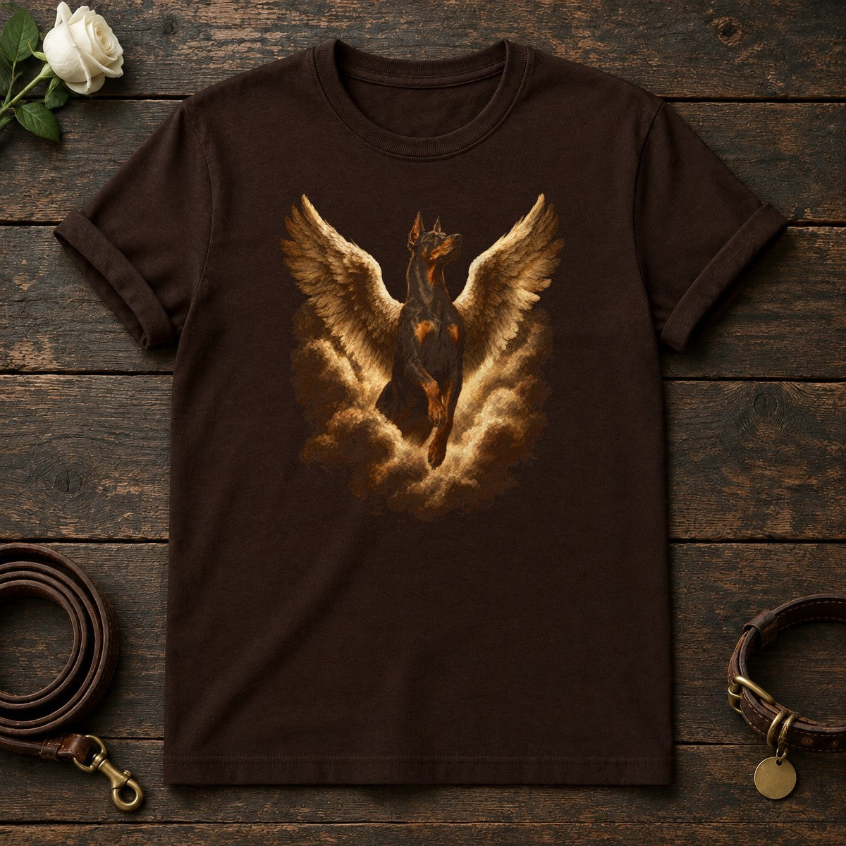 Doberman Guardian Angel Tee in Dark Chocolate