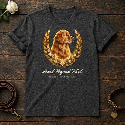 Loved Beyond Words – Laurel Golden Retriever Memorial Tee in Dark Heather
