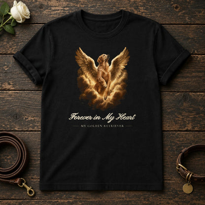 Forever in My Heart – Winged Golden Retriever Memorial Tee in Black