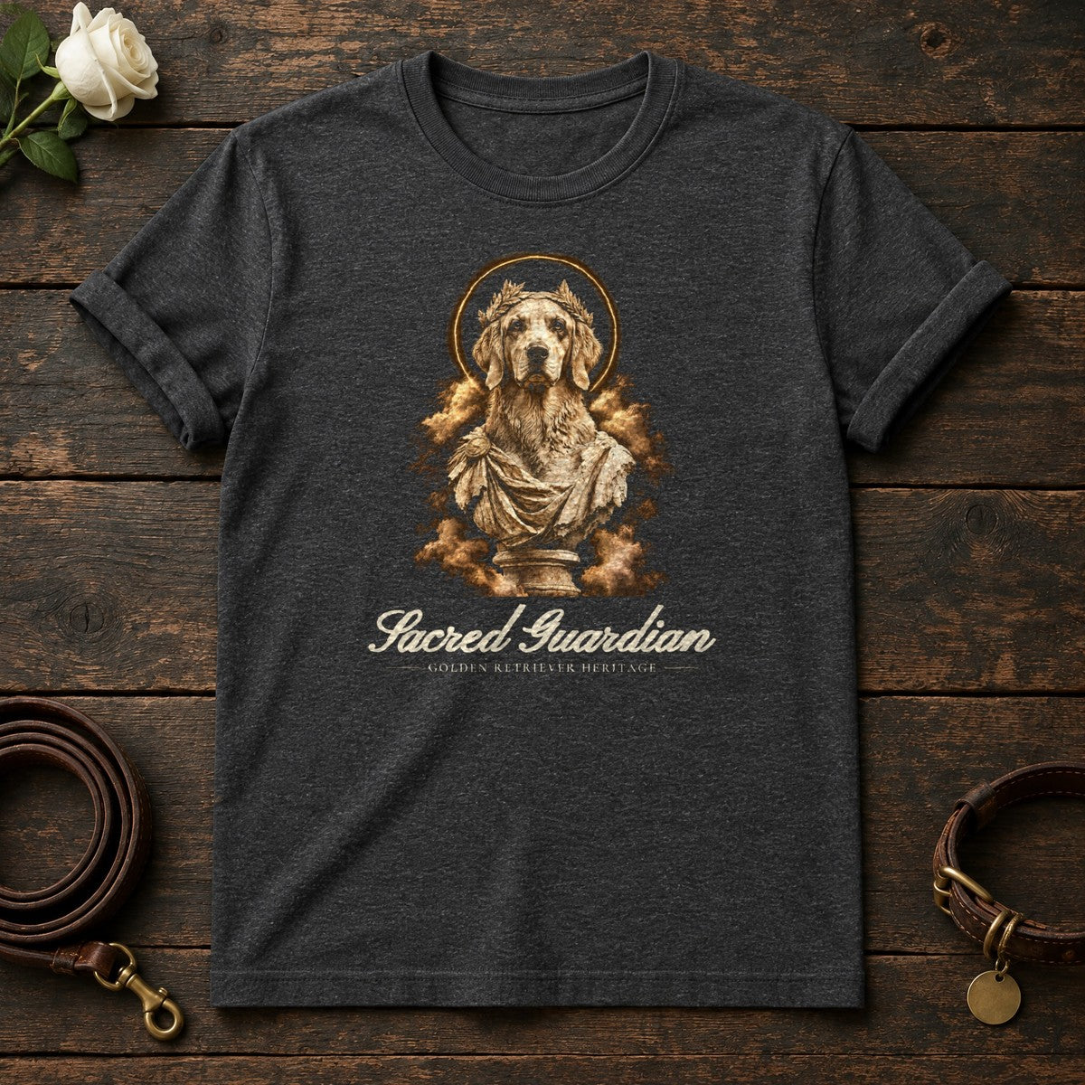 Sacred Guardian Golden Retriever Tee in Dark Heather