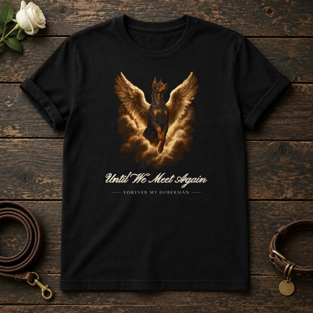 Until We Meet Again – Winged Doberman Memorial Tee in Black