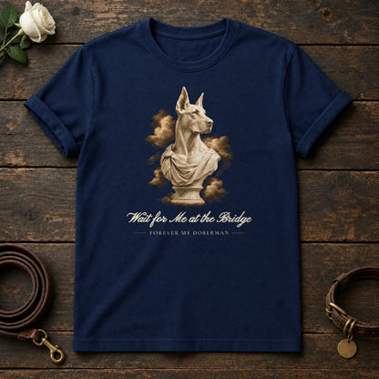 Wait for Me at the Bridge – Marble Doberman Memorial Tee in Navy