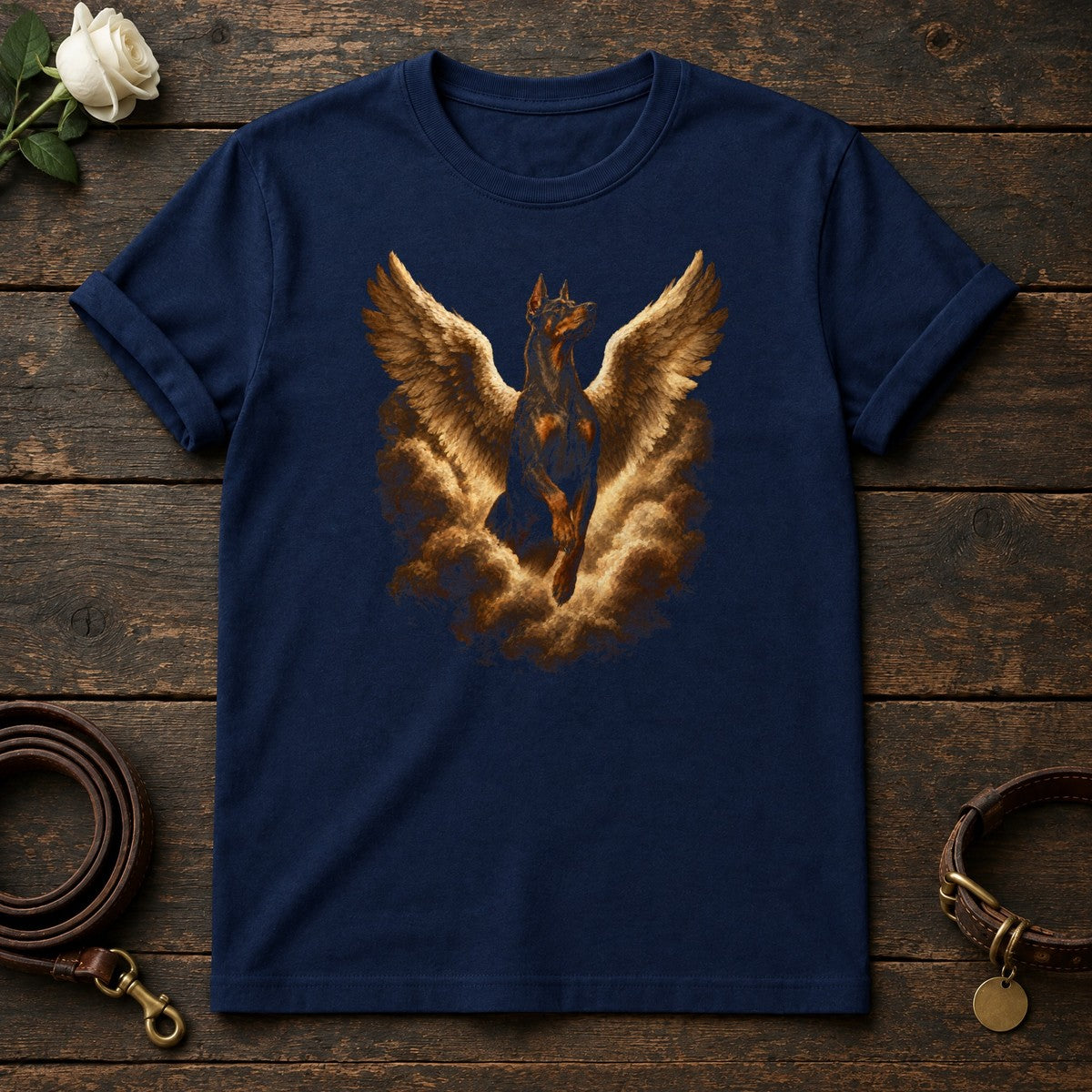 Doberman Guardian Angel Tee in Navy