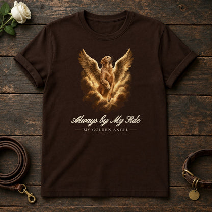 Always by My Side – Winged Golden Retriever Memorial Tee in Dark Chocolate