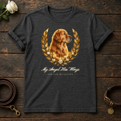 My Angel Has Wings – Laurel Golden Retriever Memorial Tee in Dark Heather