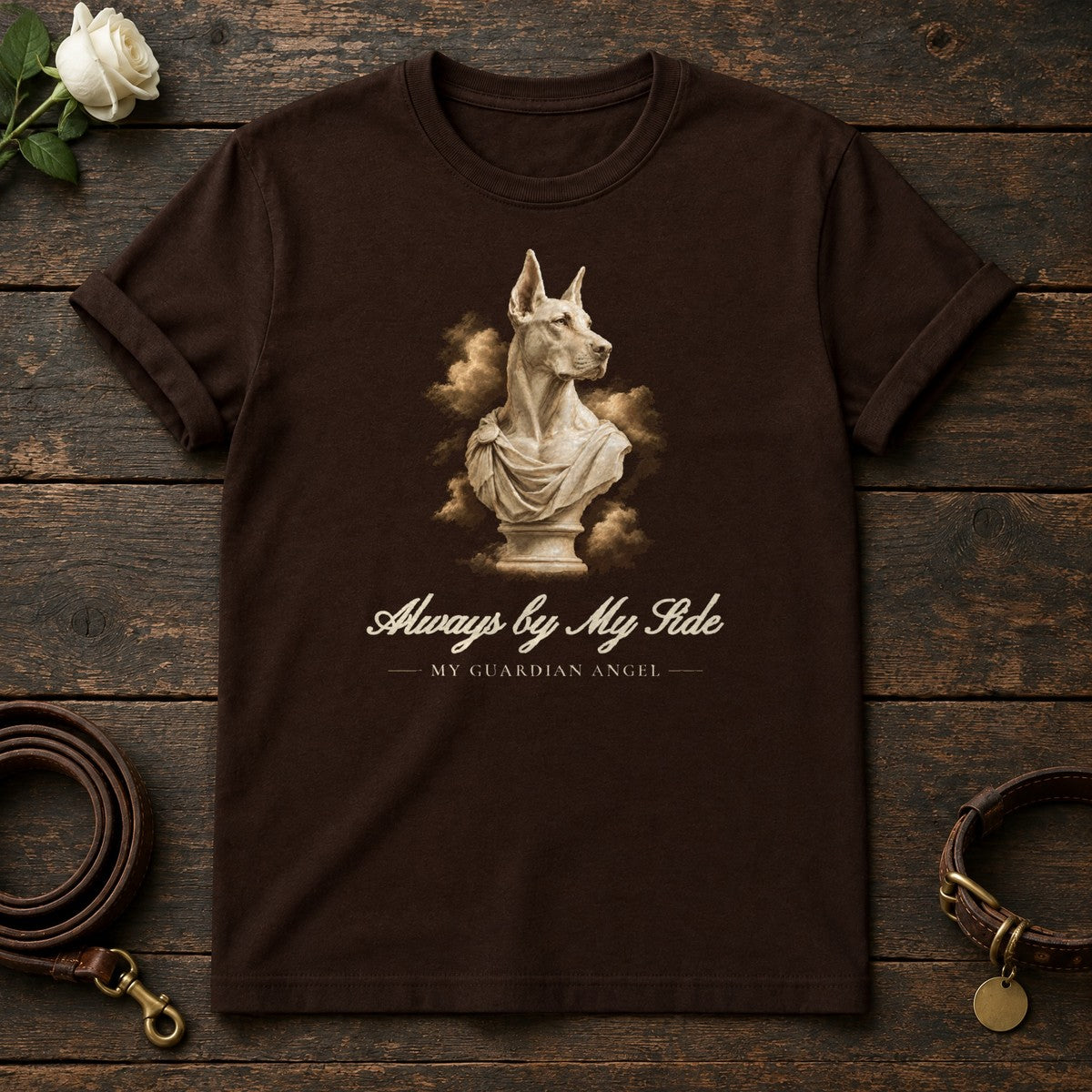 Always by My Side – Marble Doberman Memorial Tee in Dark Chocolate
