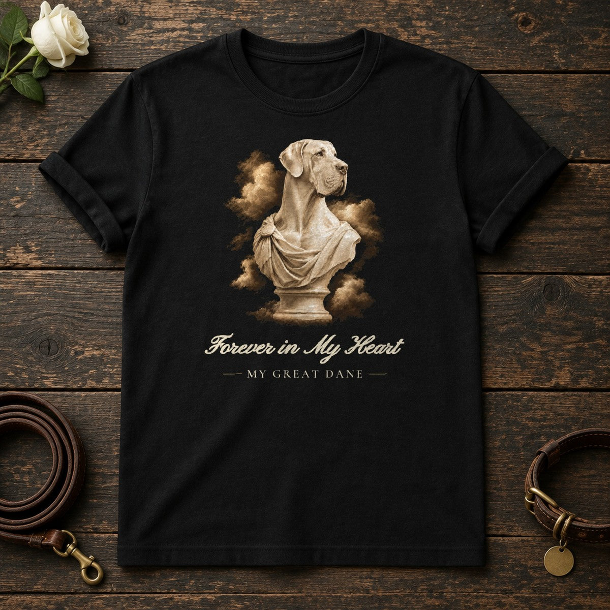 Forever in My Heart – Marble Great Dane Memorial Tee in Black