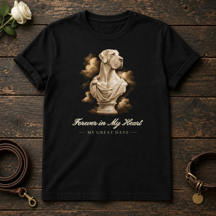 Forever in My Heart – Marble Great Dane Memorial Tee in Black