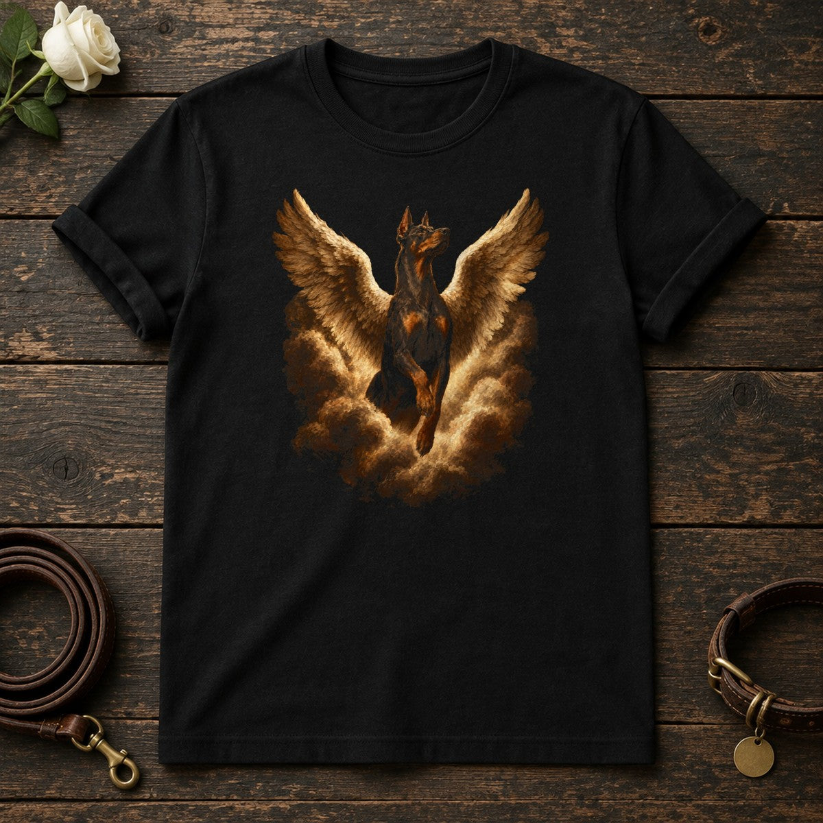 Doberman Guardian Angel Tee in Black