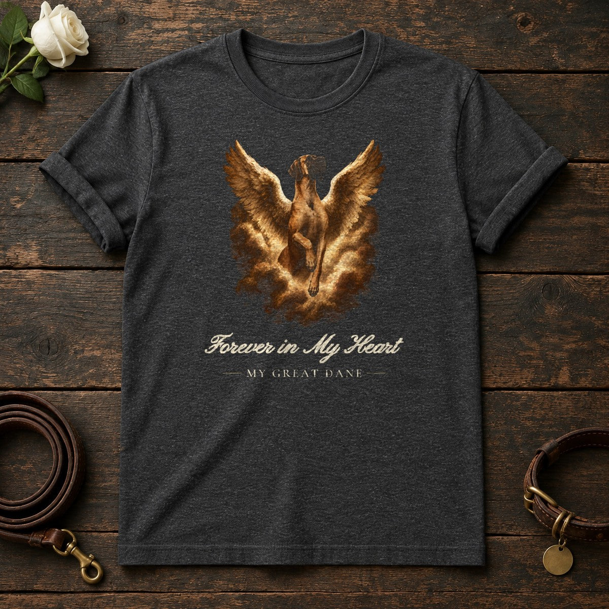 Forever in My Heart – Winged Great Dane Memorial Tee in Dark Heather