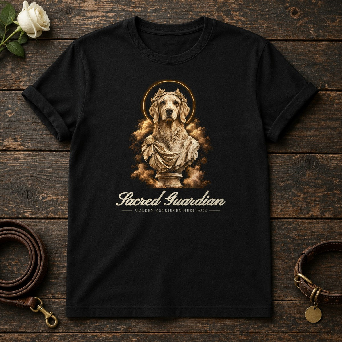 Sacred Guardian Golden Retriever Tee in Black