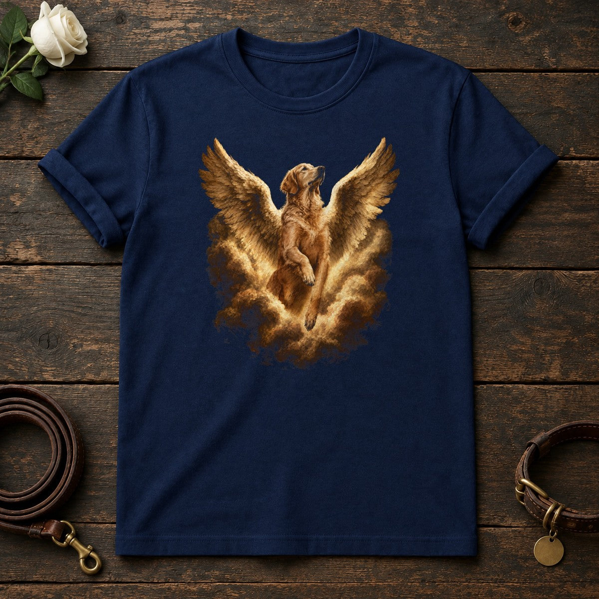 Golden Retriever Guardian Angel Tee in Navy