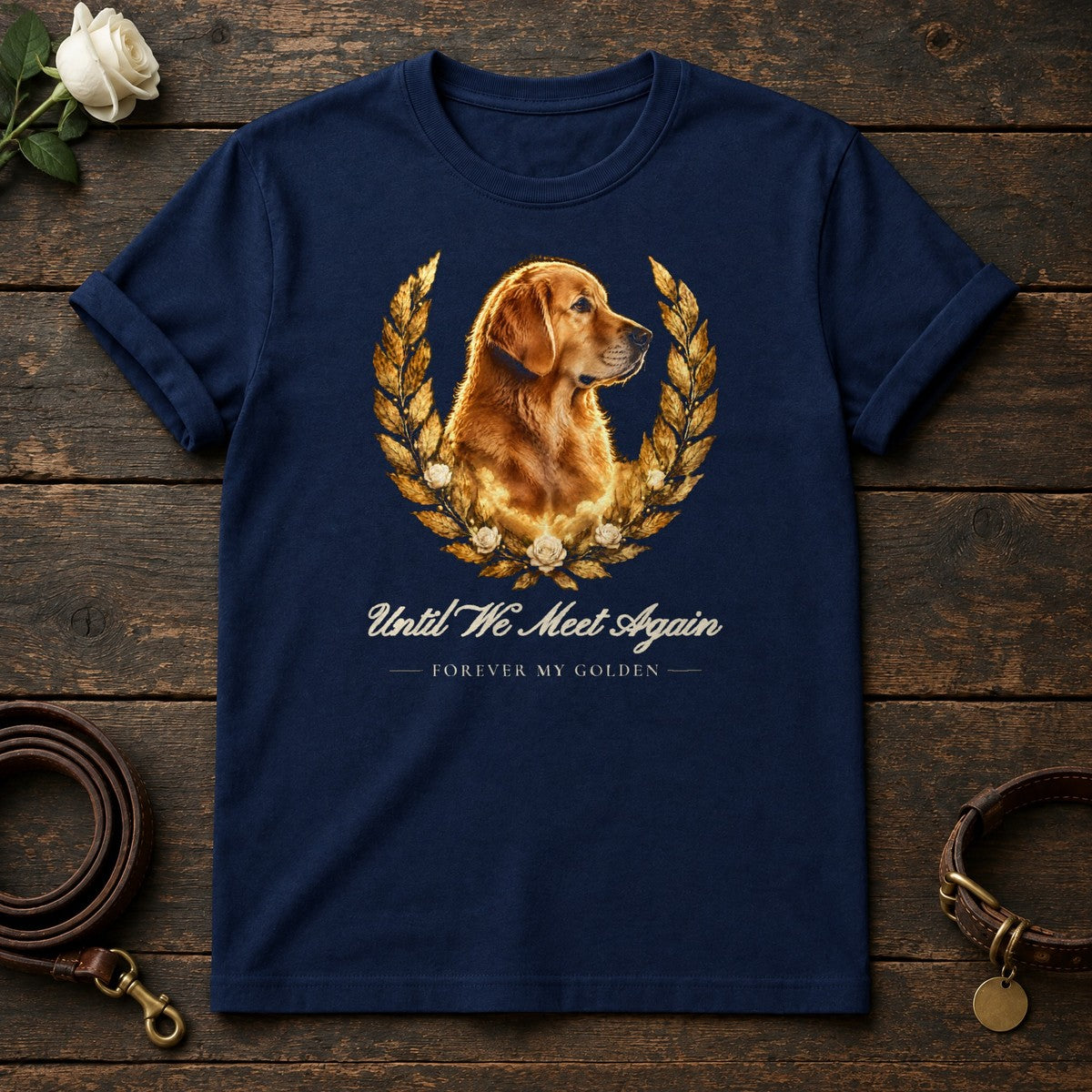 Until We Meet Again – Laurel Golden Retriever Memorial Tee in Navy