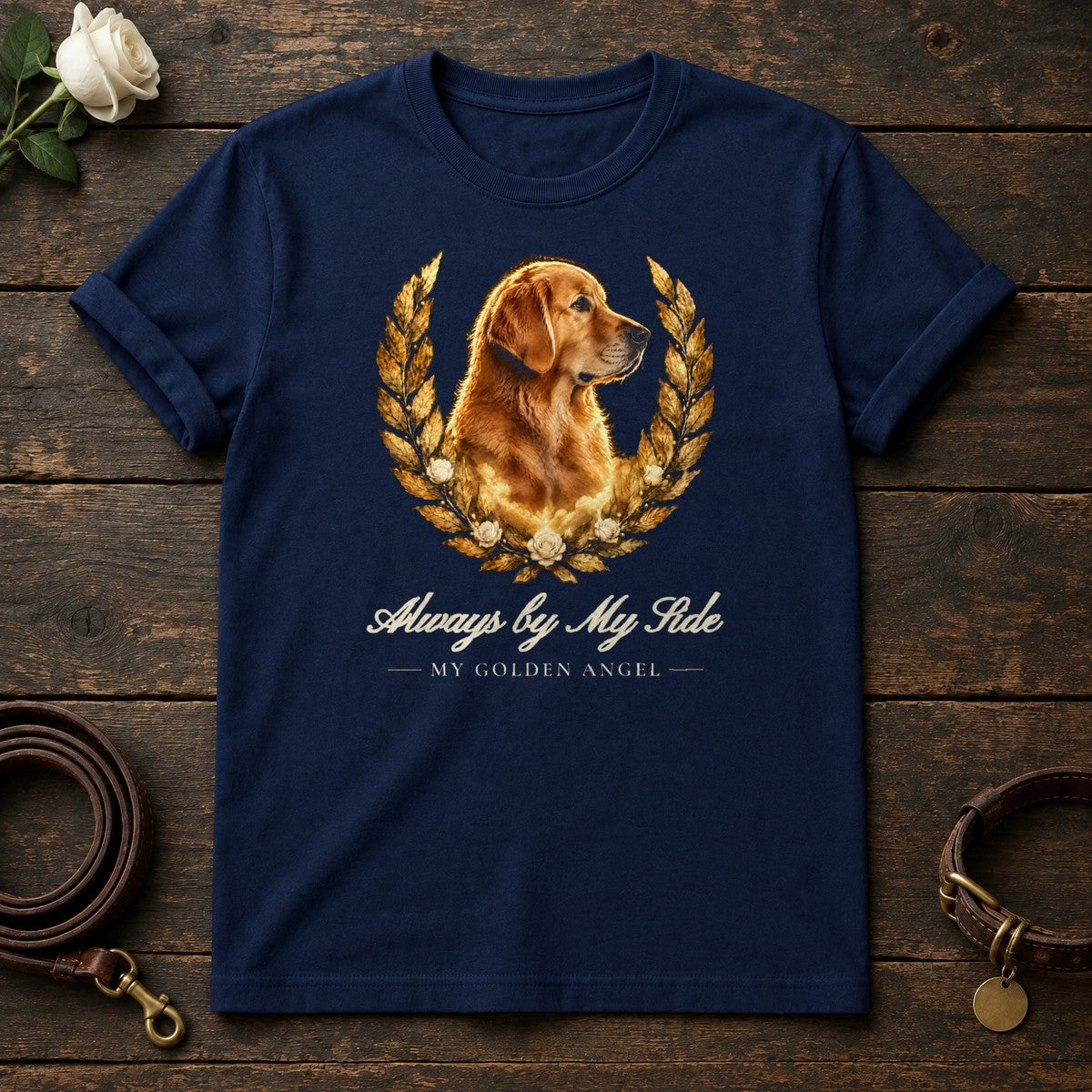 Always by My Side – Laurel Golden Retriever Memorial Tee in Navy
