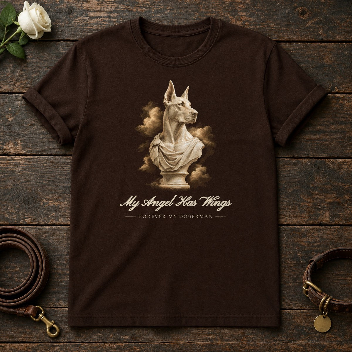 My Angel Has Wings – Marble Doberman Memorial Tee in Dark Chocolate