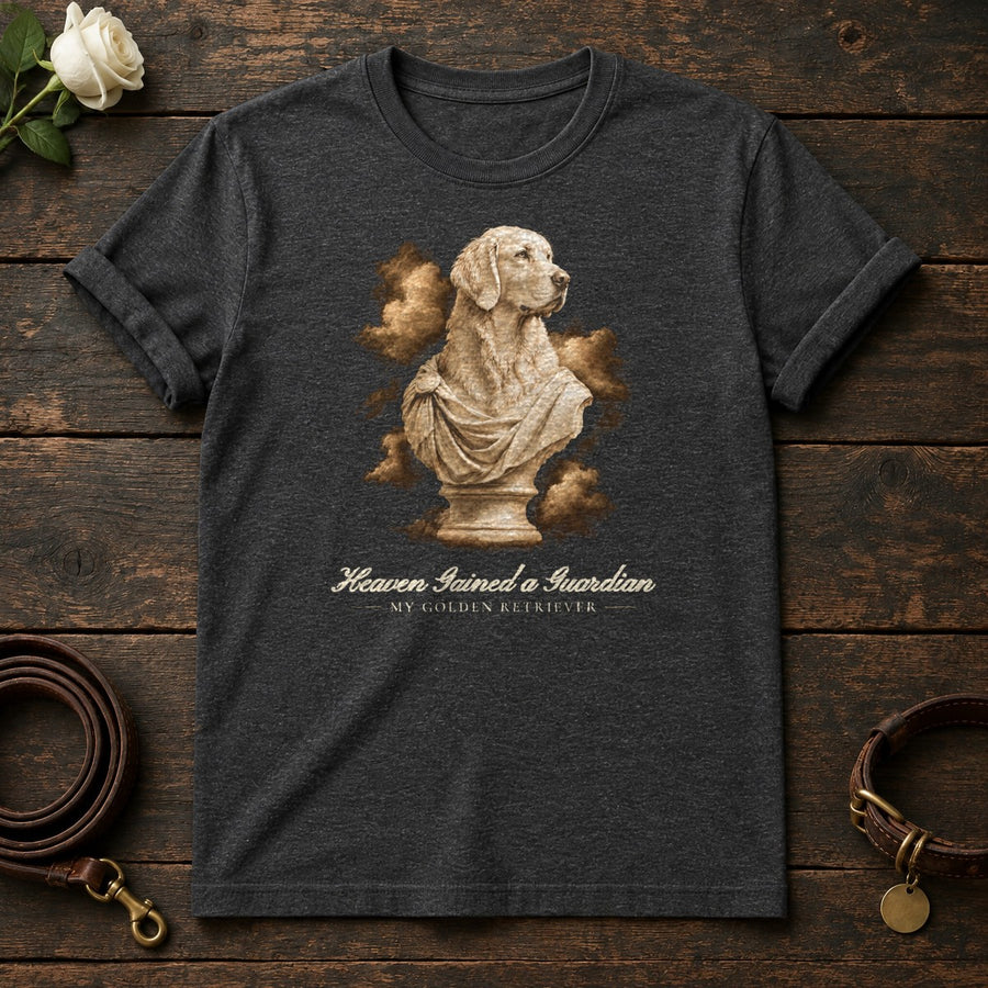 Heaven Gained a Guardian – Marble Golden Retriever Memorial Tee in Dark Heather