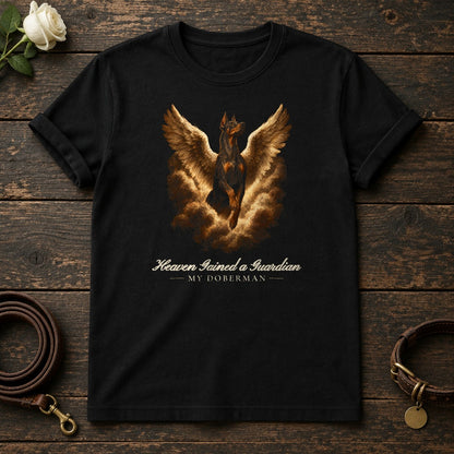 Heaven Gained a Guardian – Winged Doberman Memorial Tee in Black