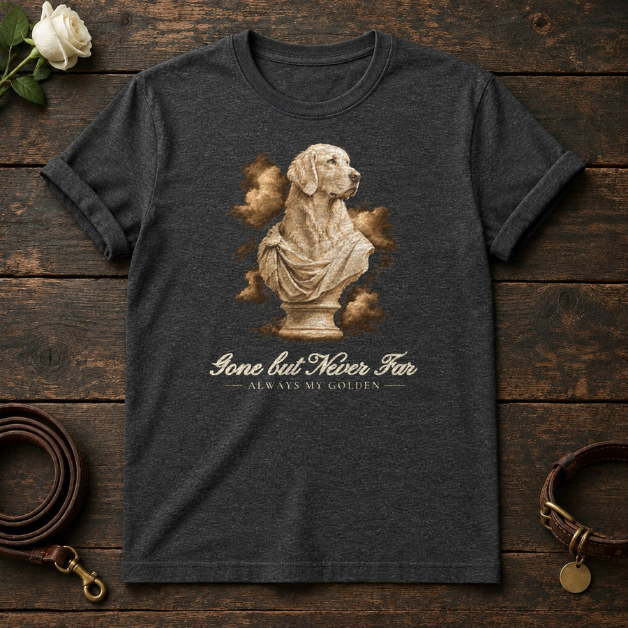 Gone but Never Far – Marble Golden Retriever Memorial Tee in Dark Heather