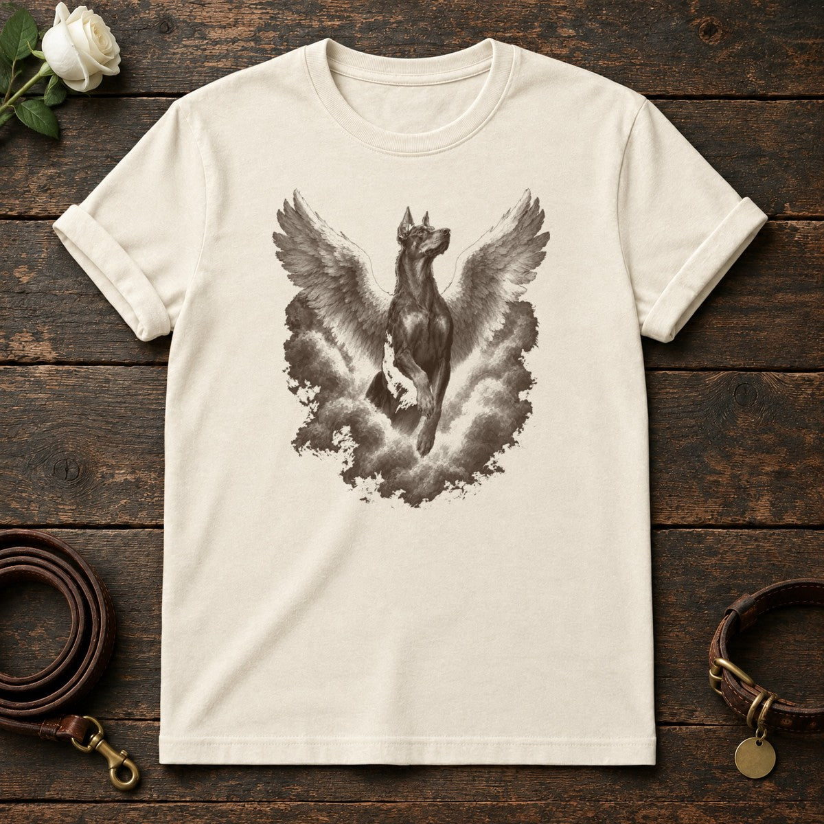 Doberman Guardian Angel Tee in Natural