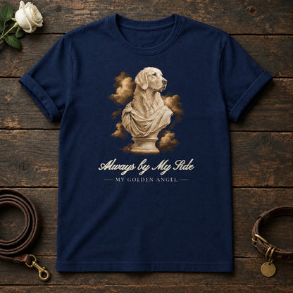 Always by My Side – Marble Golden Retriever Memorial Tee in Navy