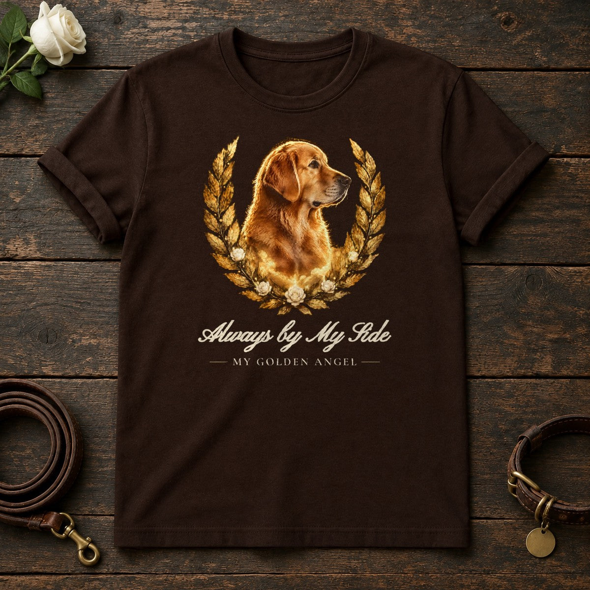 Always by My Side – Laurel Golden Retriever Memorial Tee in Dark Chocolate
