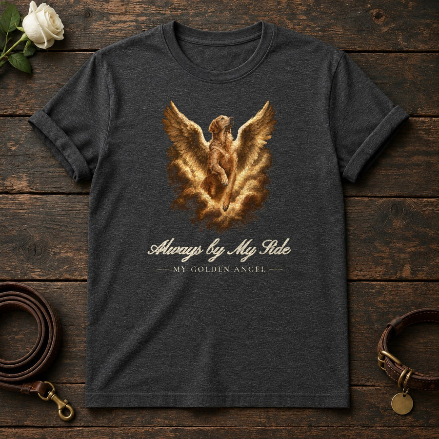 Always by My Side – Winged Golden Retriever Memorial Tee in Dark Heather