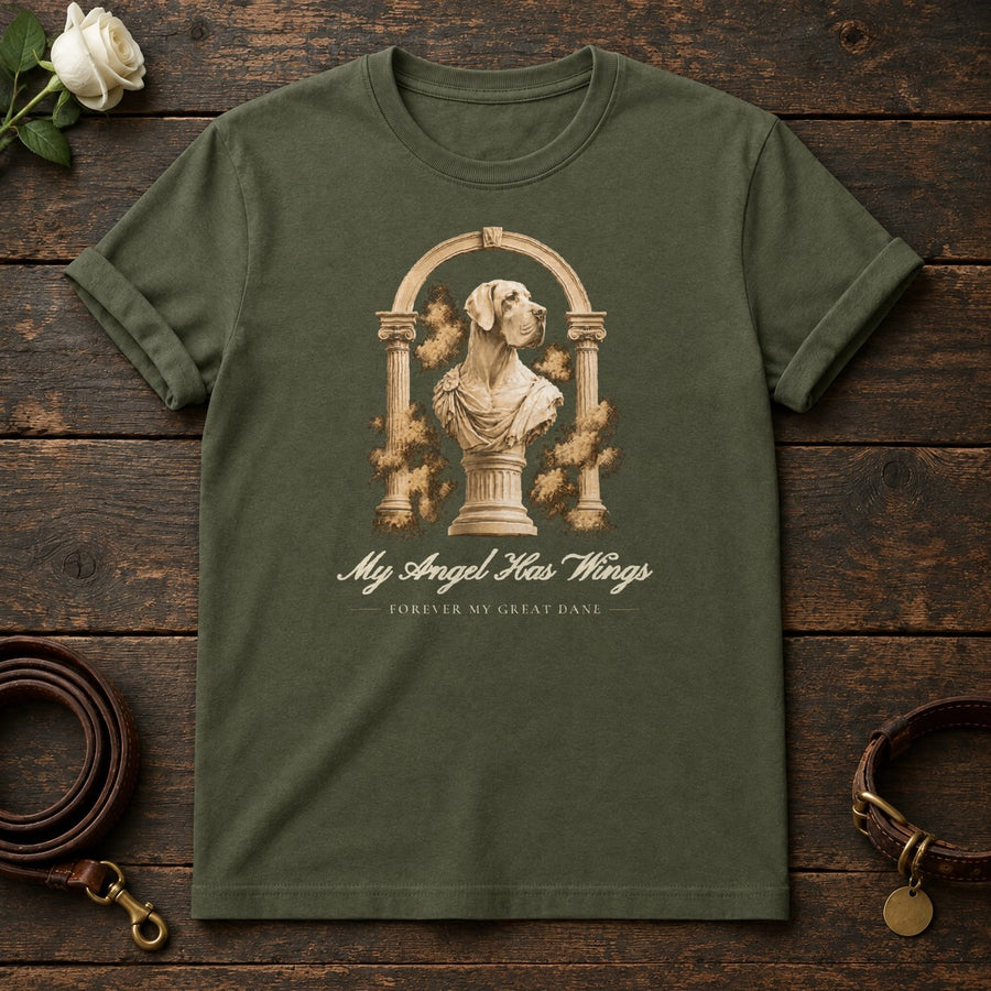 My Angel Has Wings – Roman Arch Great Dane Memorial Tee in Military Green