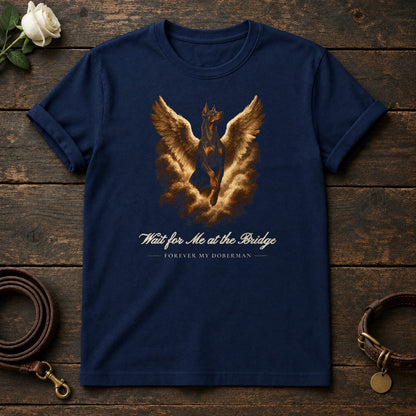 Wait for Me at the Bridge – Winged Doberman Memorial Tee in Navy