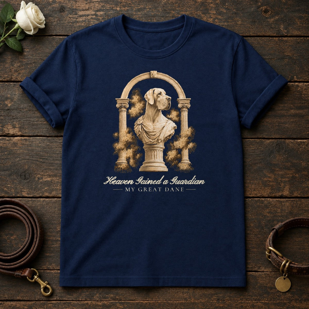 Heaven Gained a Guardian – Roman Arch Great Dane Memorial Tee in Navy