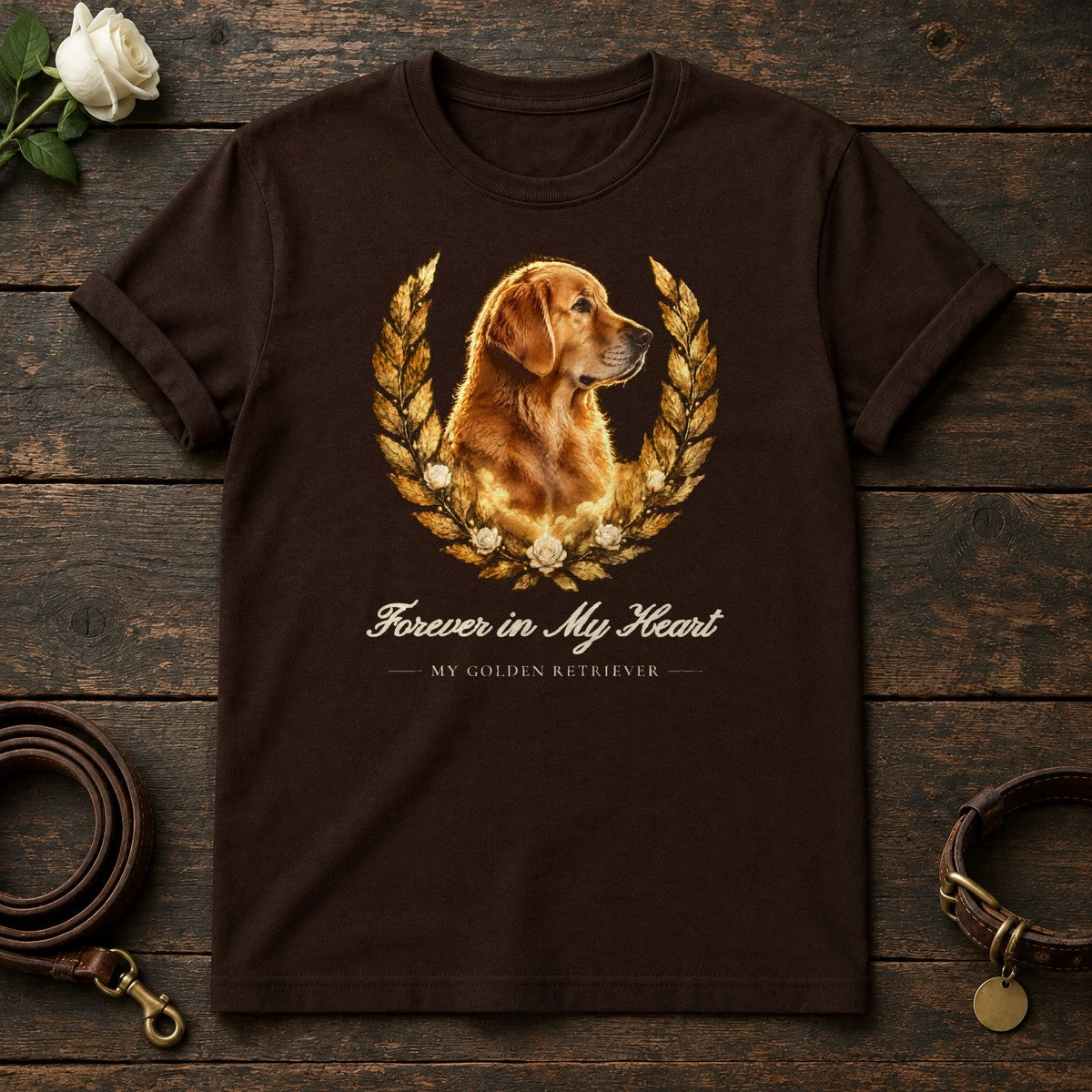 Forever in My Heart – Laurel Golden Retriever Memorial Tee in Dark Chocolate