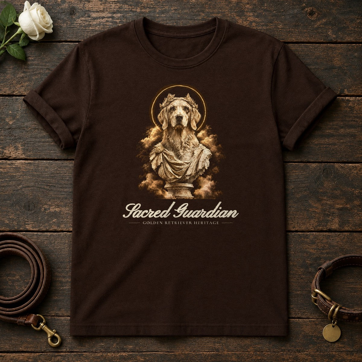 Sacred Guardian Golden Retriever Tee in Dark Chocolate