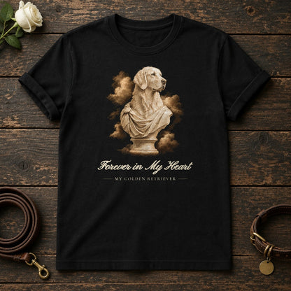 Forever in My Heart – Marble Golden Retriever Memorial Tee in Black