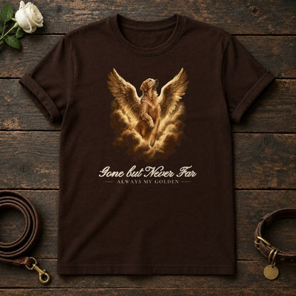 Gone but Never Far – Winged Golden Retriever Memorial Tee in Dark Chocolate