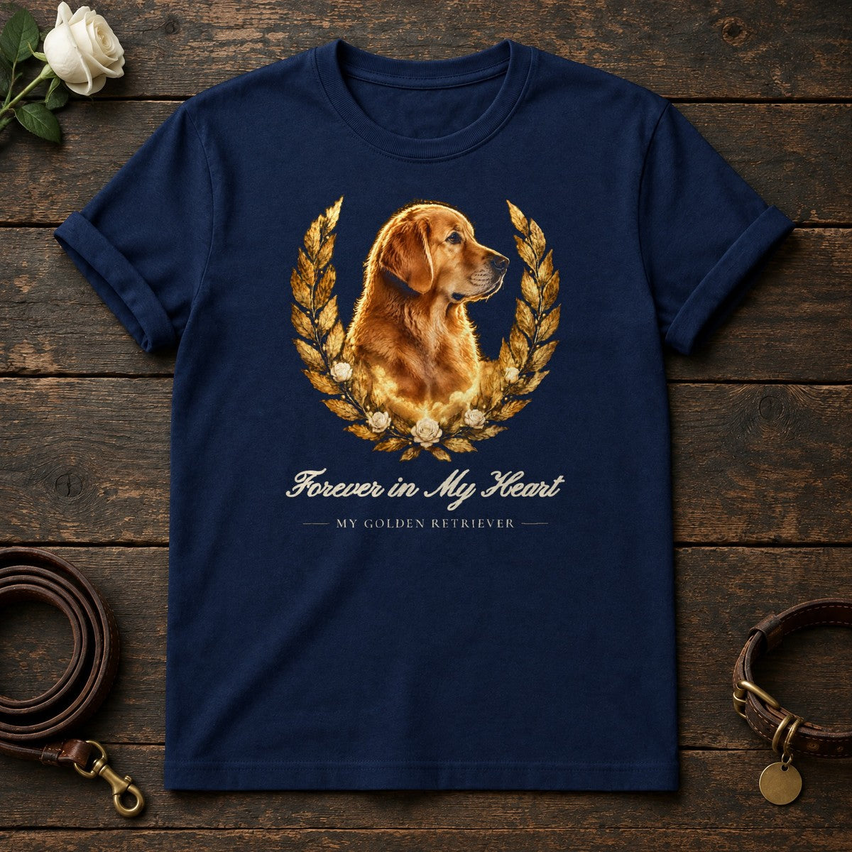 Forever in My Heart – Laurel Golden Retriever Memorial Tee in Navy