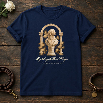 My Angel Has Wings – Roman Arch Golden Retriever Memorial Tee in Navy