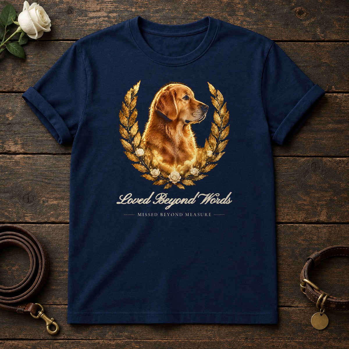 Loved Beyond Words – Laurel Golden Retriever Memorial Tee in Navy